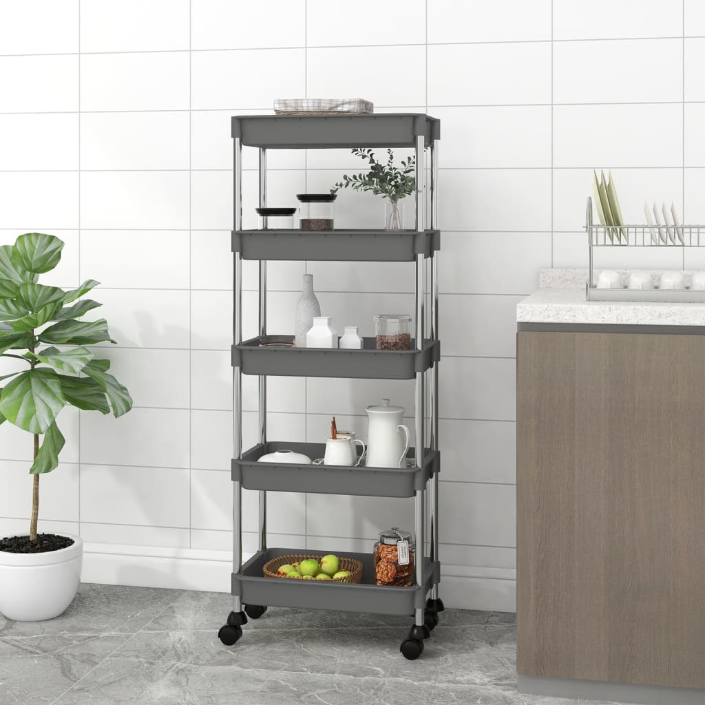 Cărucior de bucătărie 5 niveluri gri 42x29x128 cm fier și ABS