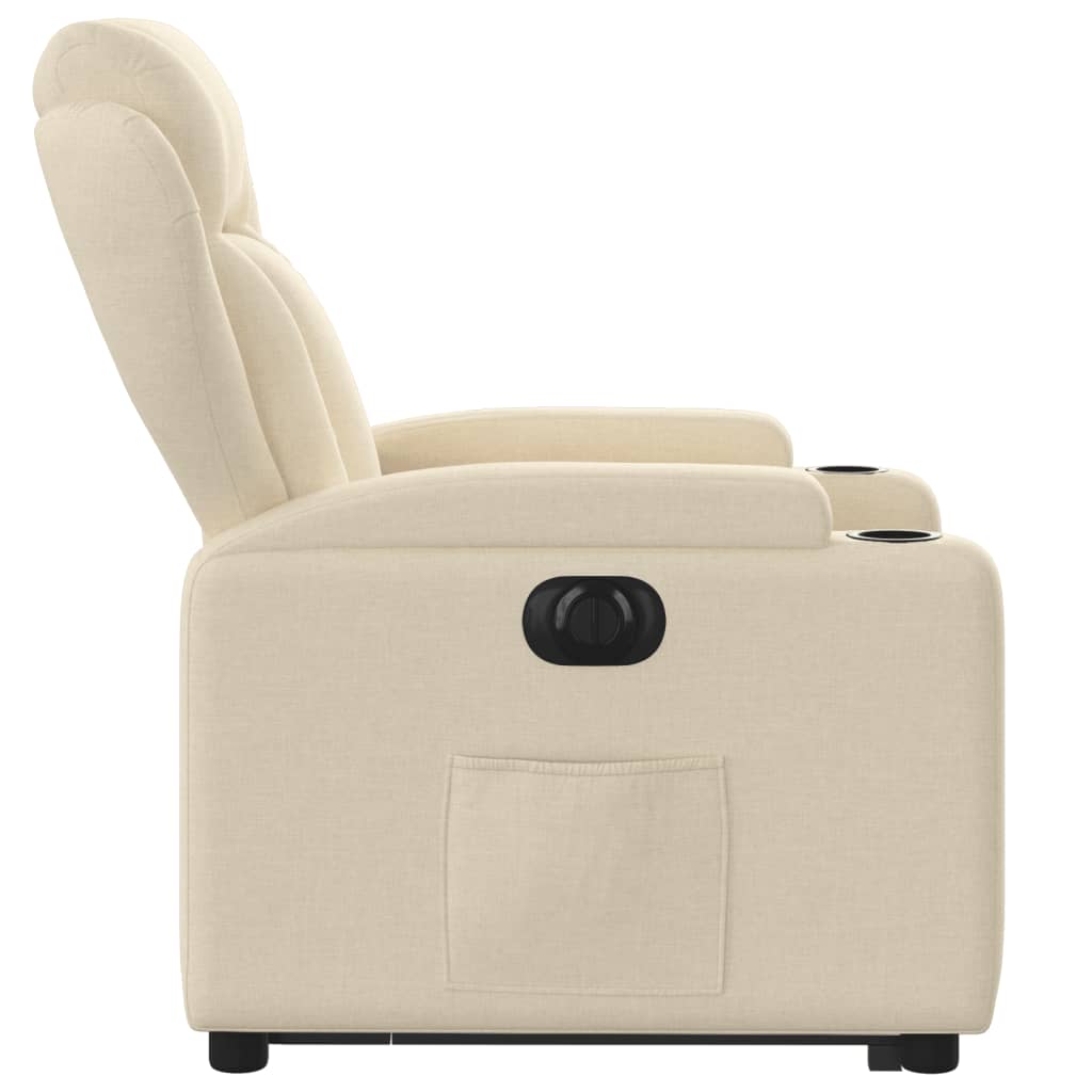 Fotoliu electric rabatabil cu ridicare, crem, textil
