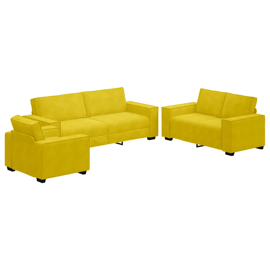 Set de canapele cu perne, 3 piese, galben, catifea