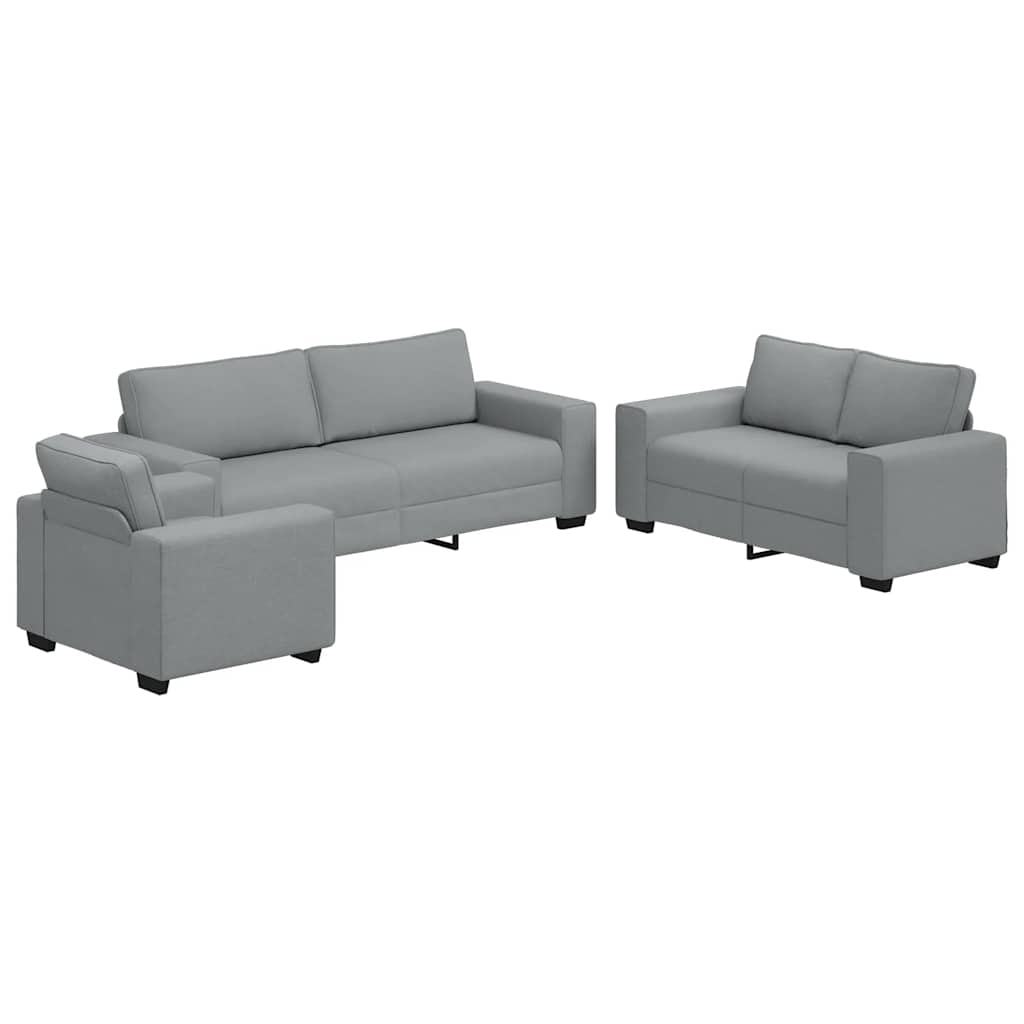 Set de canapele cu perne, 3 piese, gri deschis, textil