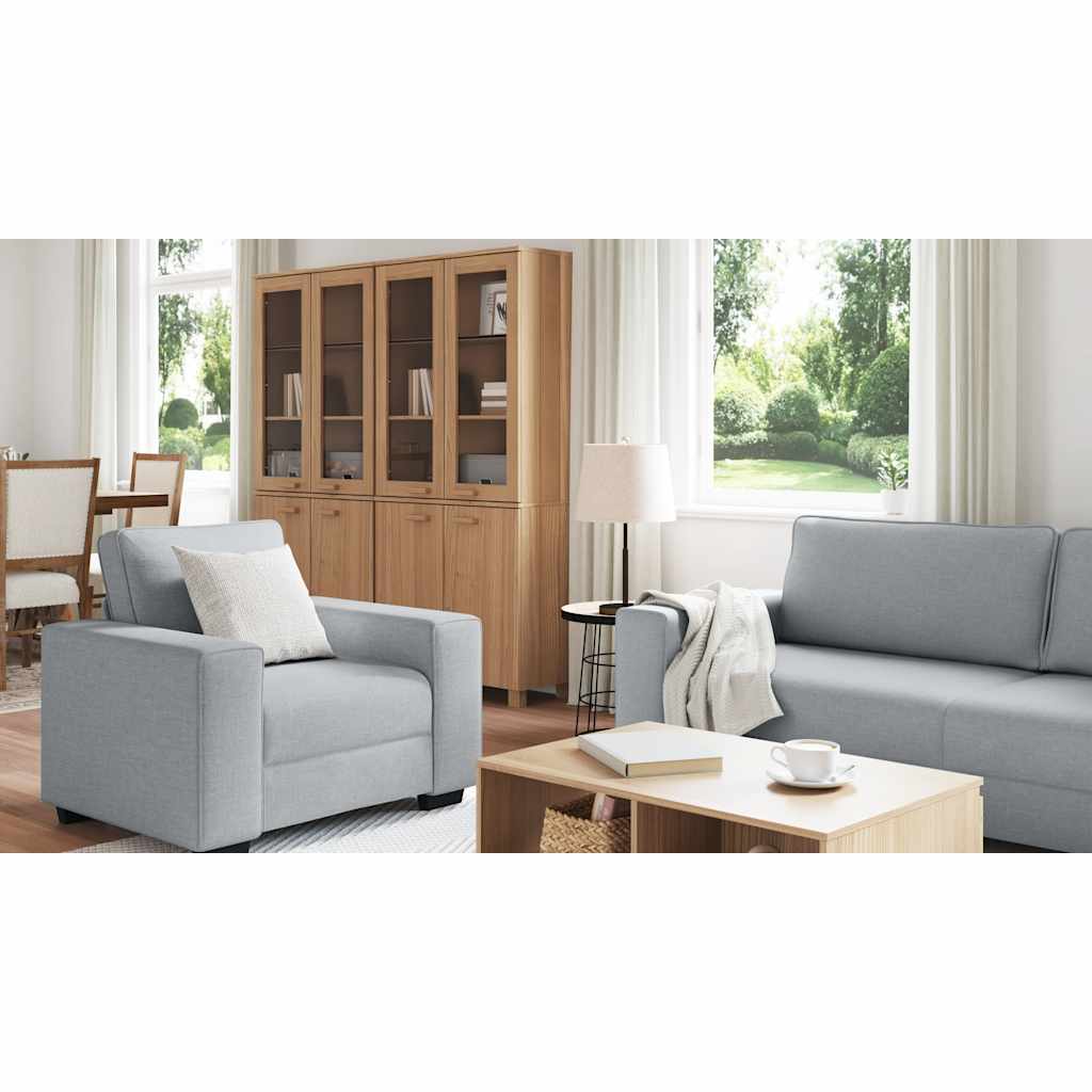 Set de canapele cu perne, 3 piese, gri deschis, textil