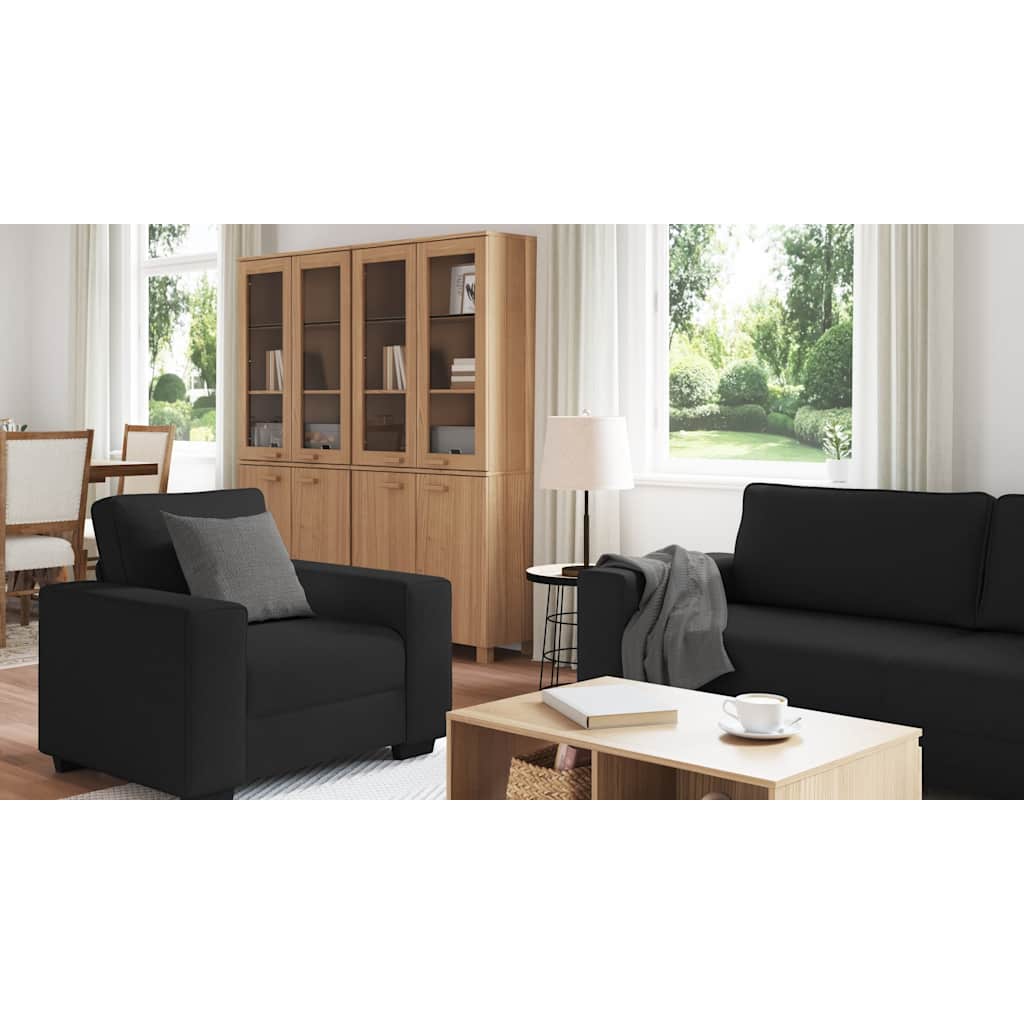 Set de canapele cu perne, 3 piese, negru, textil