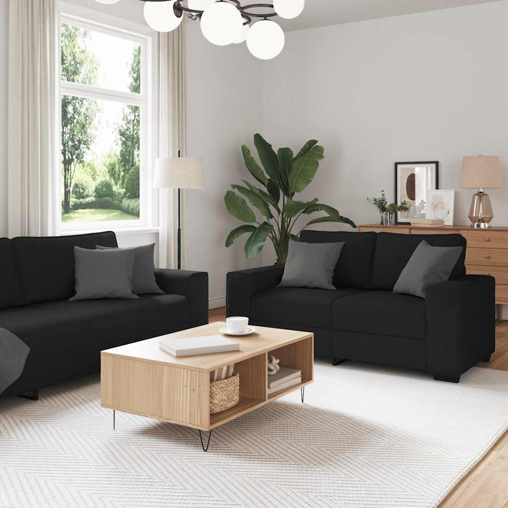 Set de canapele cu perne, 3 piese, negru, textil