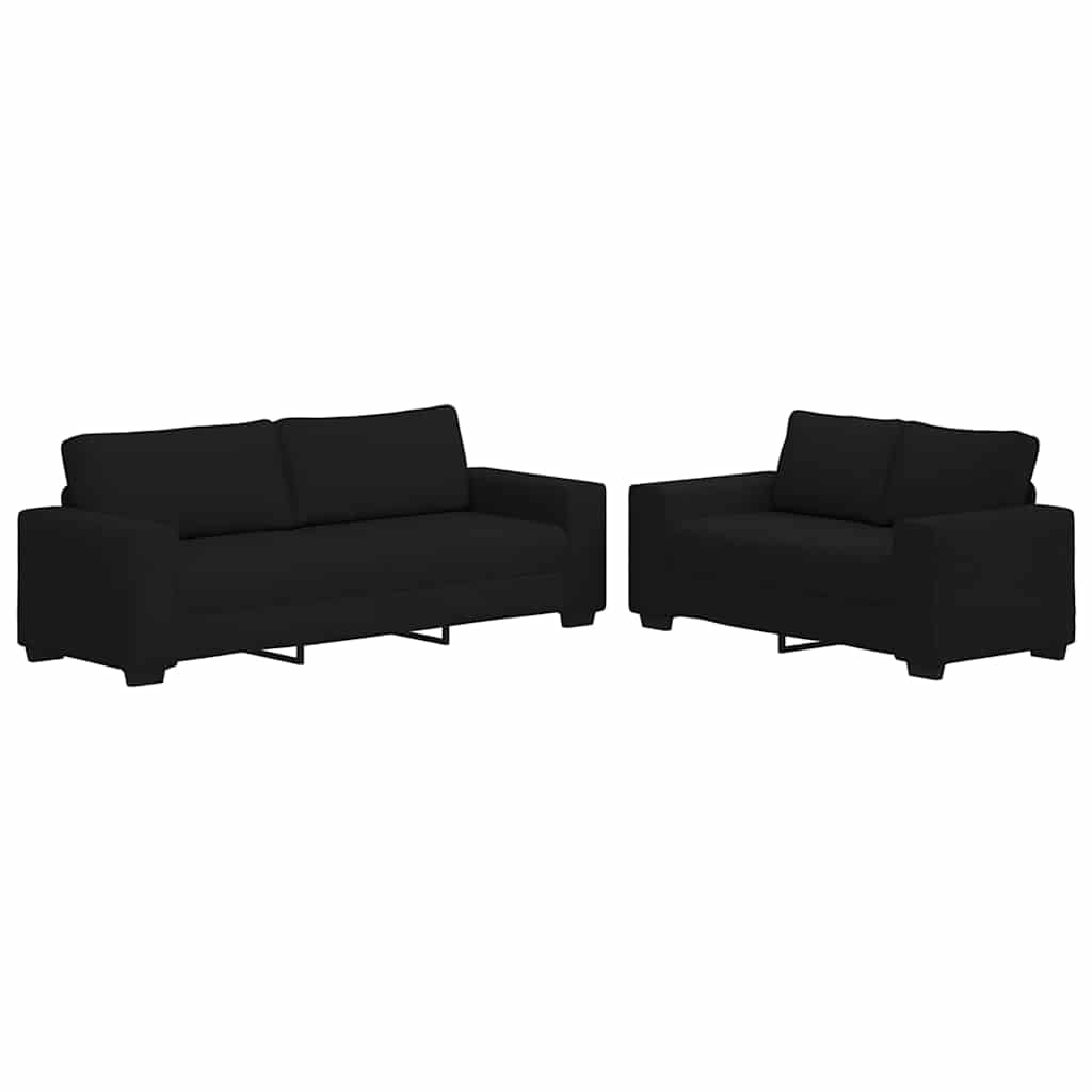 Set de canapele cu perne, 2 piese, negru, textil