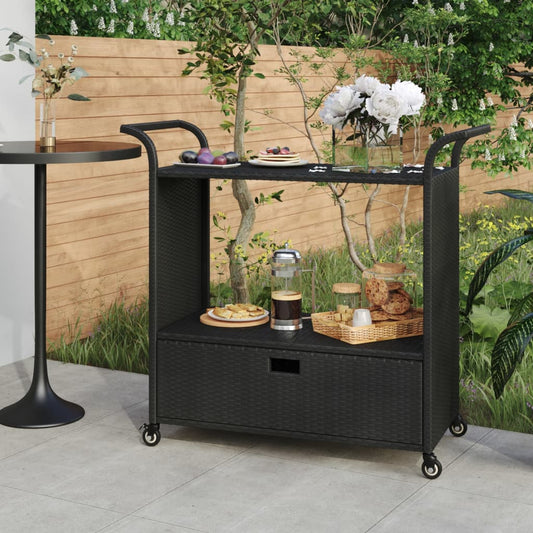 Cărucior de bar cu sertar, negru, 100x45x97 cm, poliratan