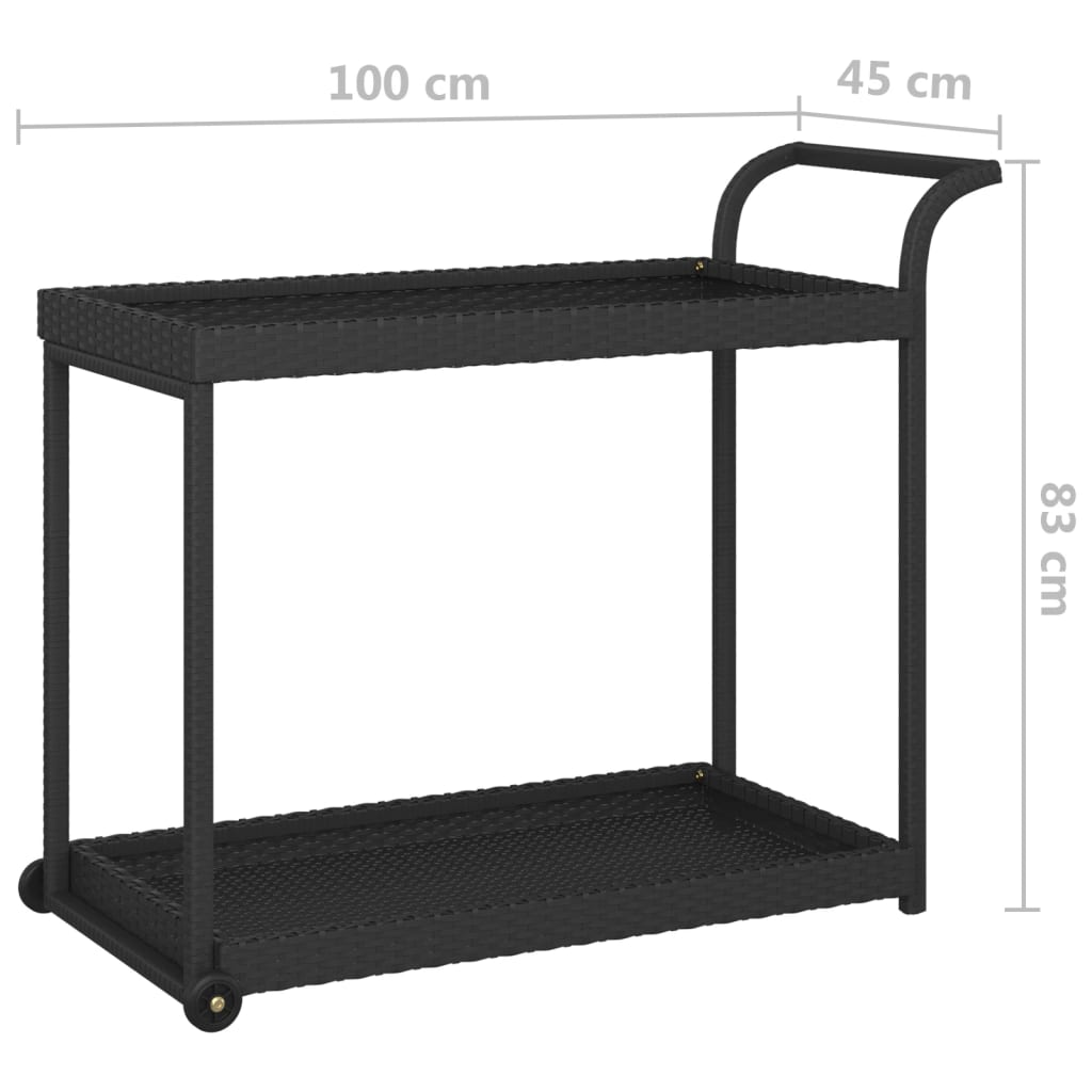 Cărucior de bar, negru, 100x45x83 cm, poliratan