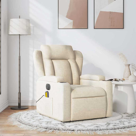 Fotoliu rabatabil de masaj, crem, material textil