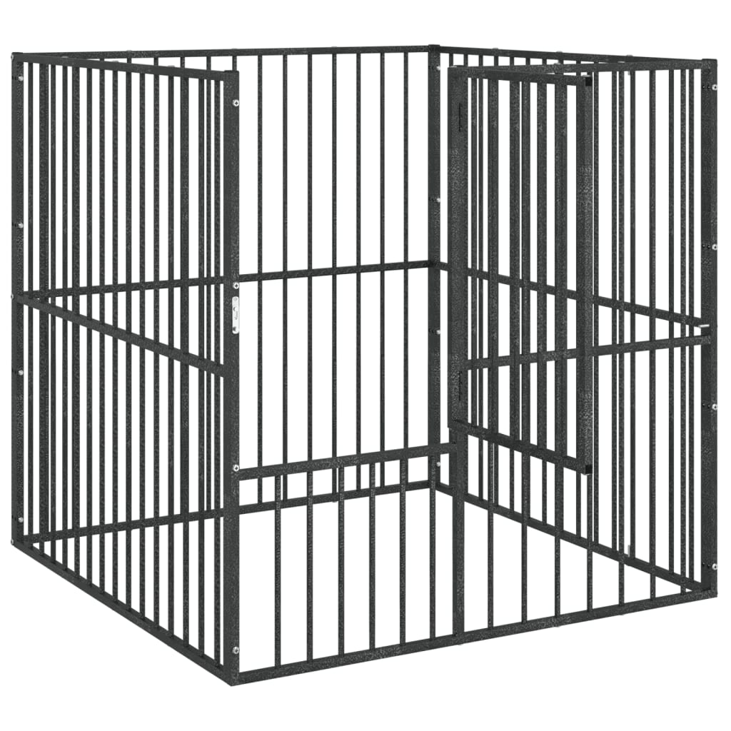 Țarc pentru câini cu 4 panouri, negru, oțel galvanizat