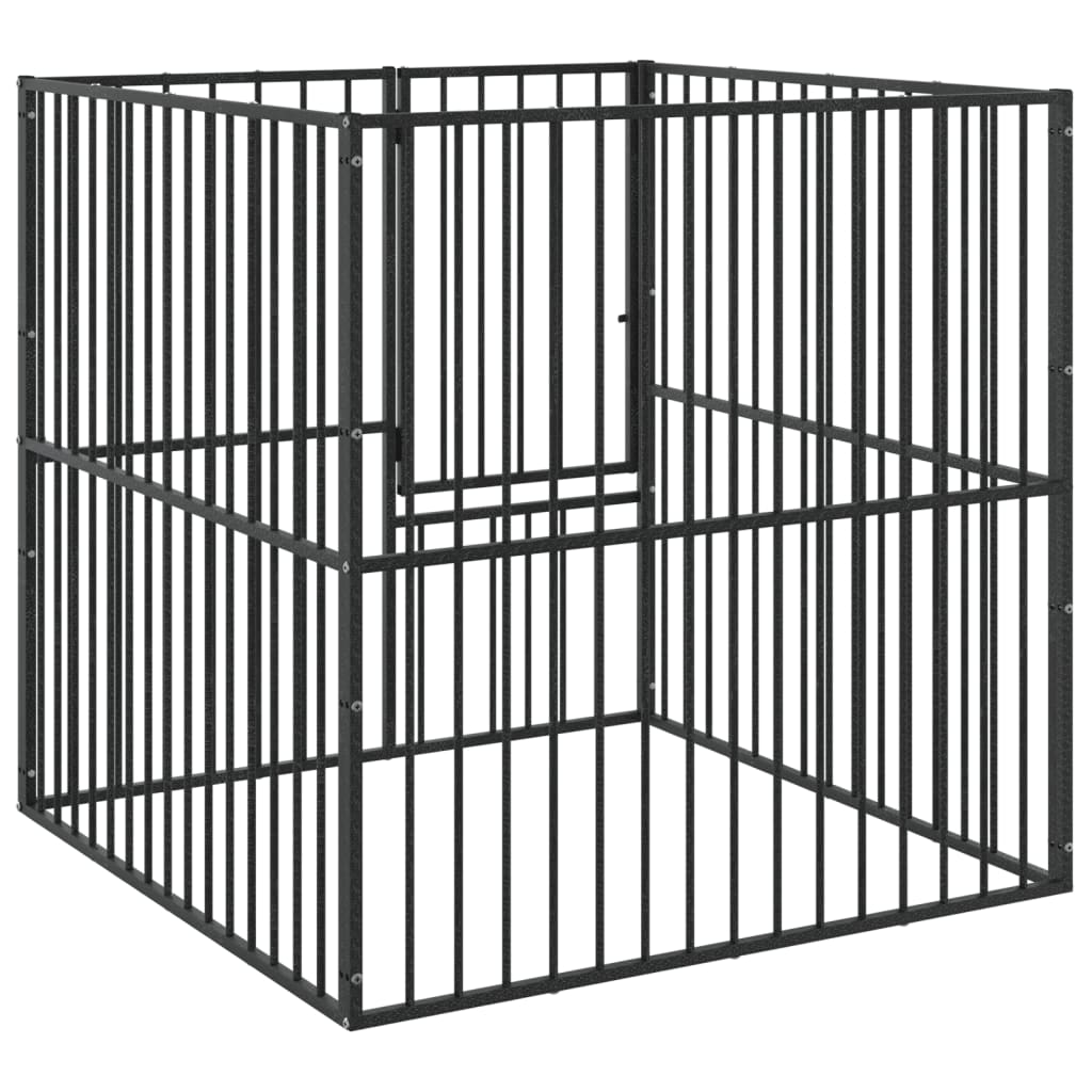 Țarc pentru câini cu 4 panouri, negru, oțel galvanizat