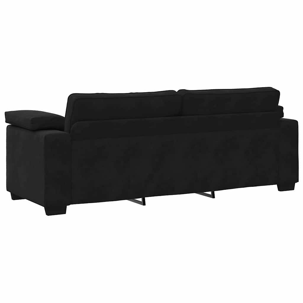 Set de canapele cu perne, 3 piese, negru, catifea