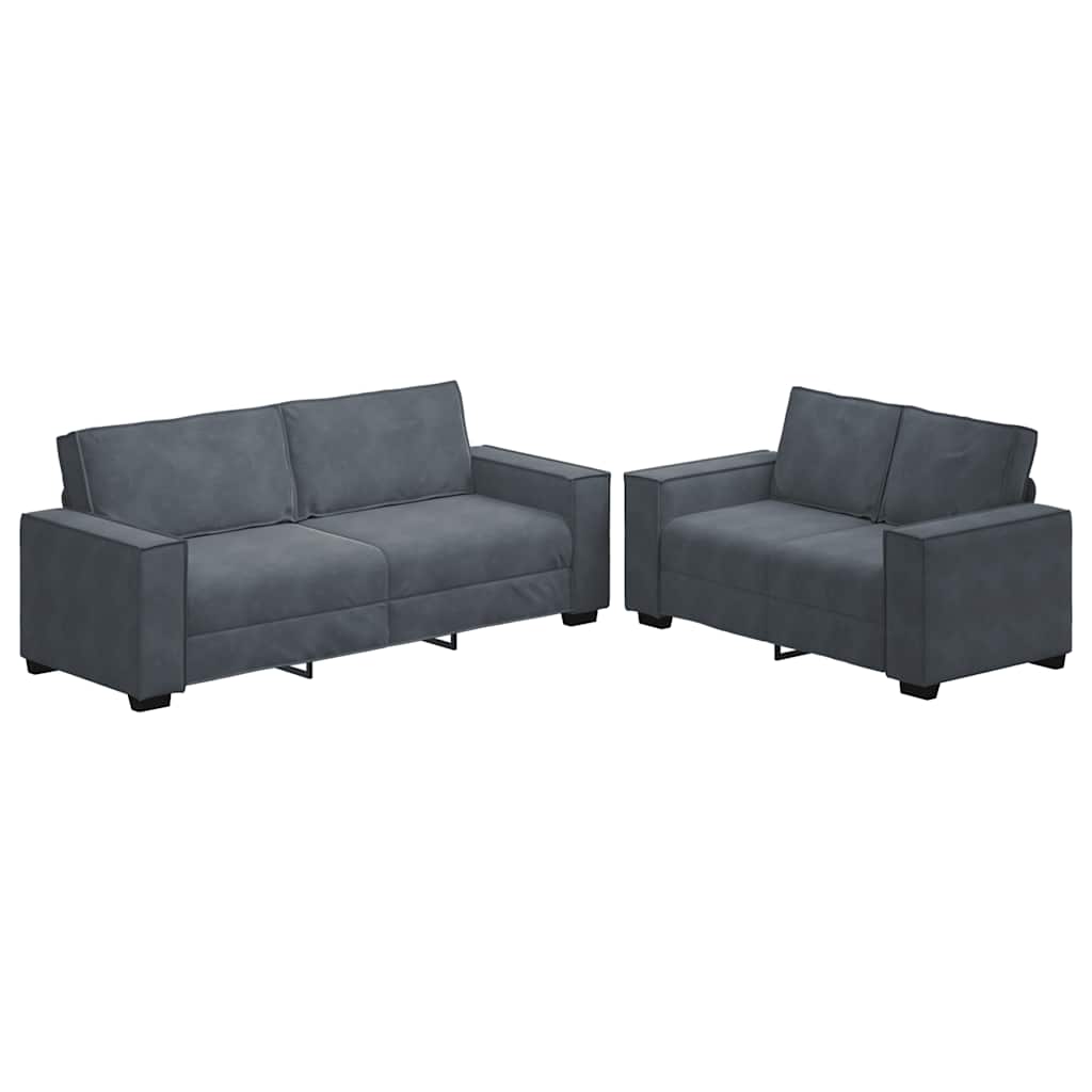 Set de canapele cu perne, 2 piese, gri închis, catifea