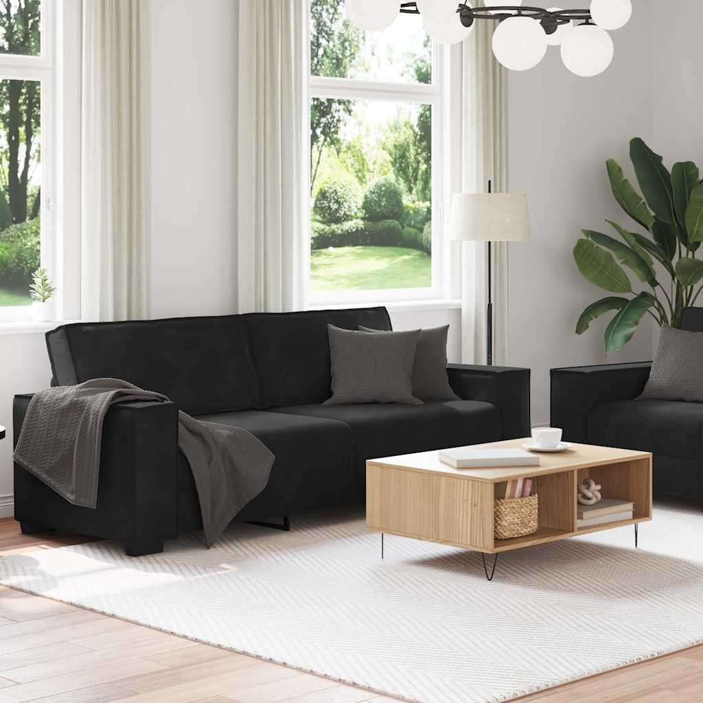 Set de canapele cu perne, 2 piese, negru, catifea