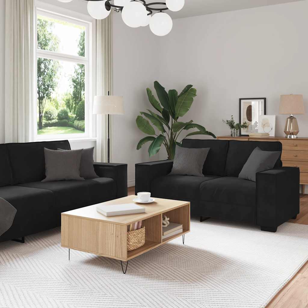 Set de canapele cu perne, 2 piese, negru, catifea